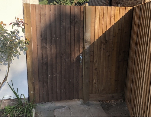 Boundary fencing with a garden gate.